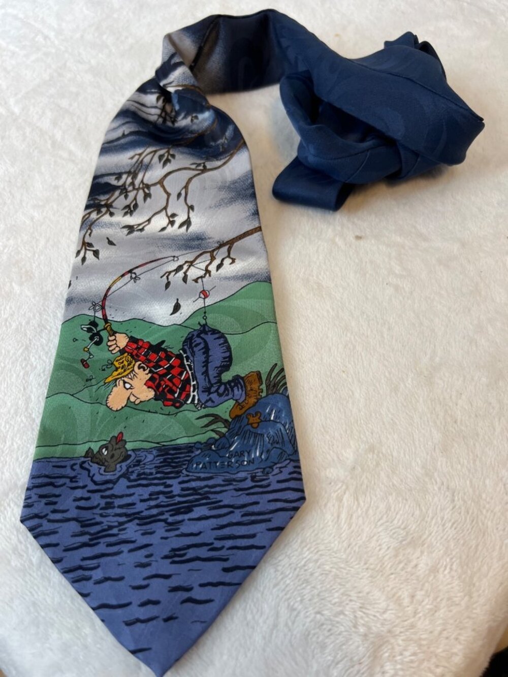 Balancine Hotcakes Tie Necktie Gary Patterson Cartoon Fishing Novelty Tie